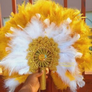 Yellow and White Luxury Bridal Feather Fan