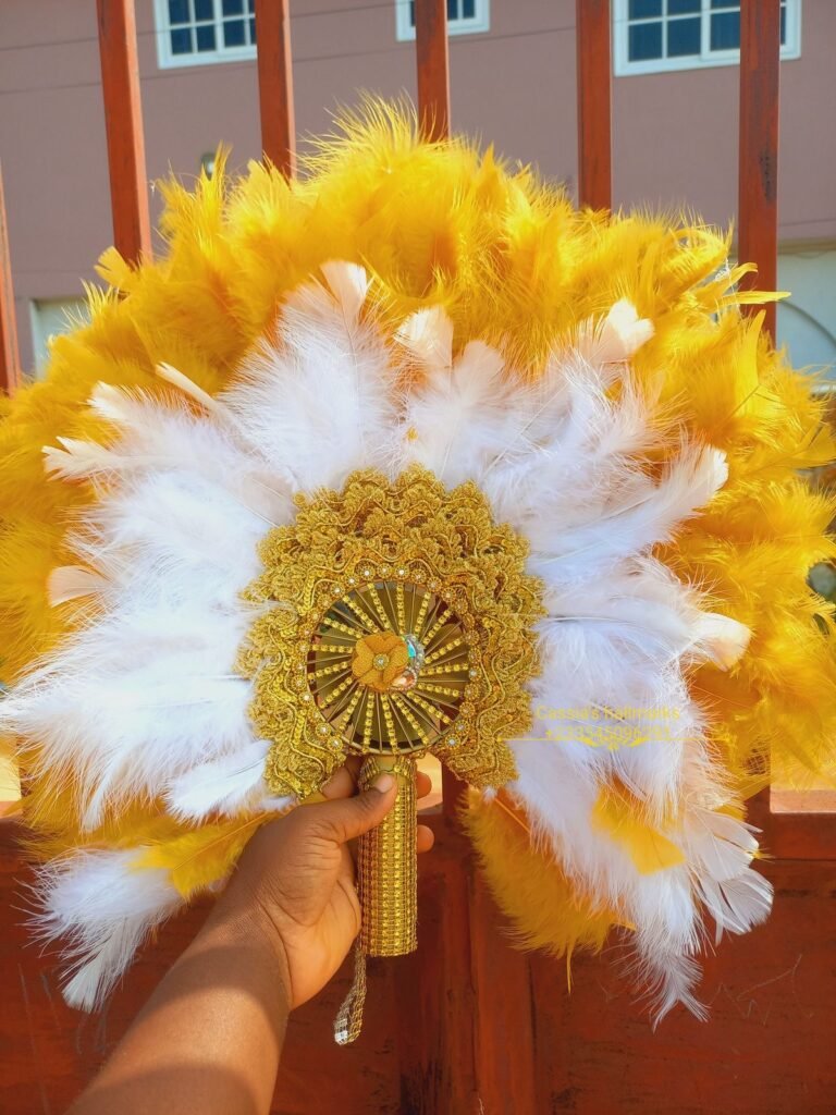Yellow and White Luxury Bridal Feather Fan
