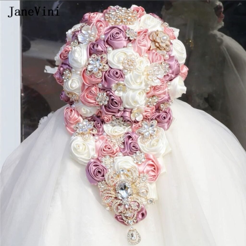Bouquet de mariée cascade rose et blanc
